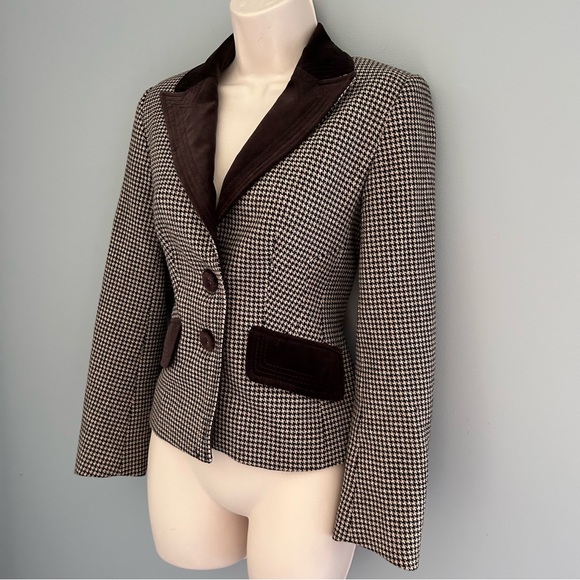 🌷 Karen Millen Vintage Brown and Off White Houndstooth Blazer Equestrian Size 6 - Picture 6 of 11